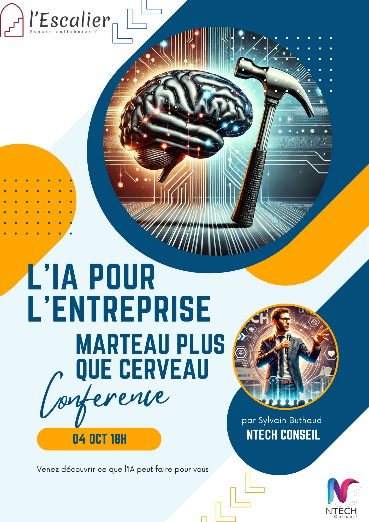 Affiche L’IA pour l’entreprise – marteau plus que cerveau