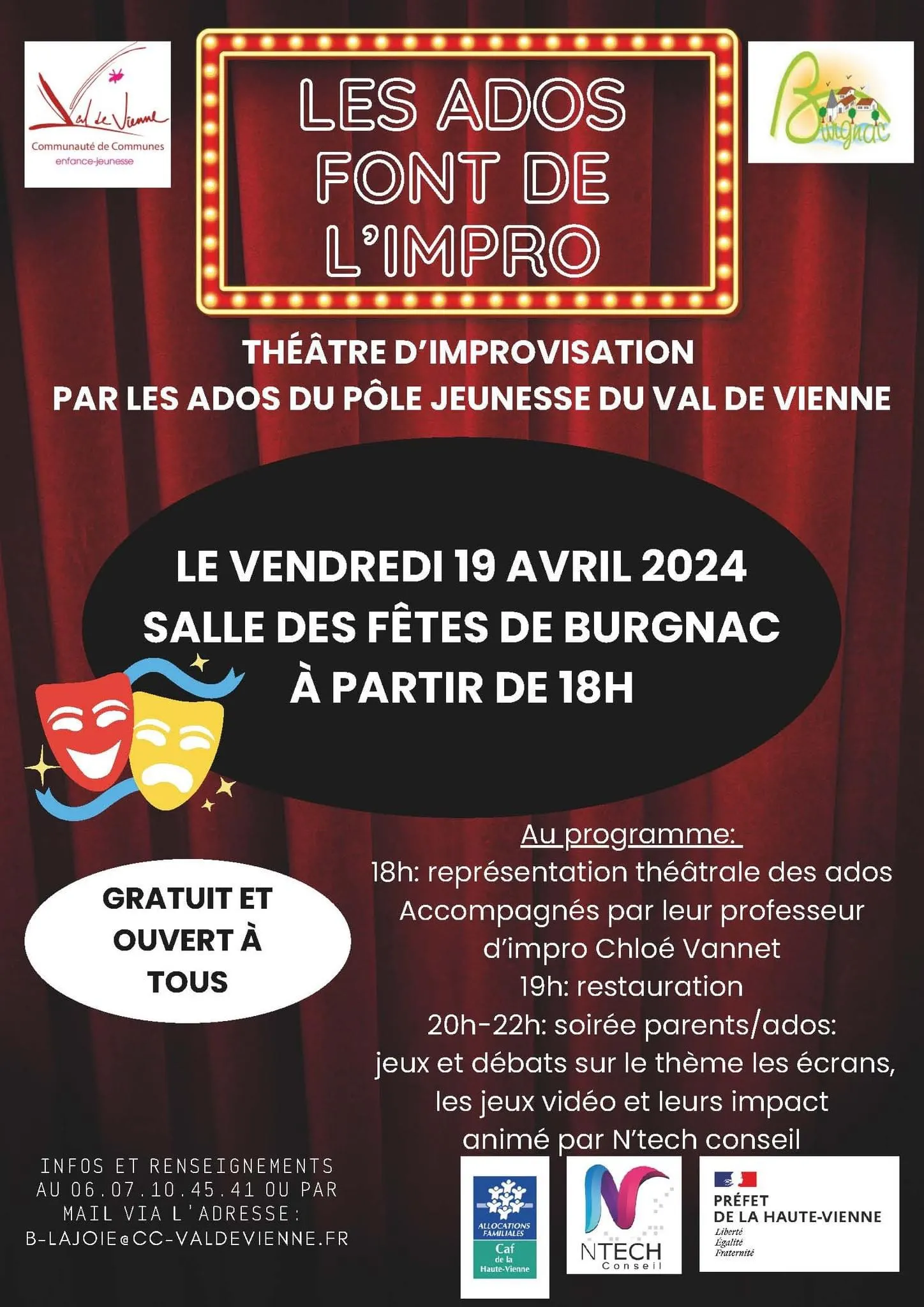 Affiche soirée ados – Théâtre d’impro & débat écrans/jeux vidéo