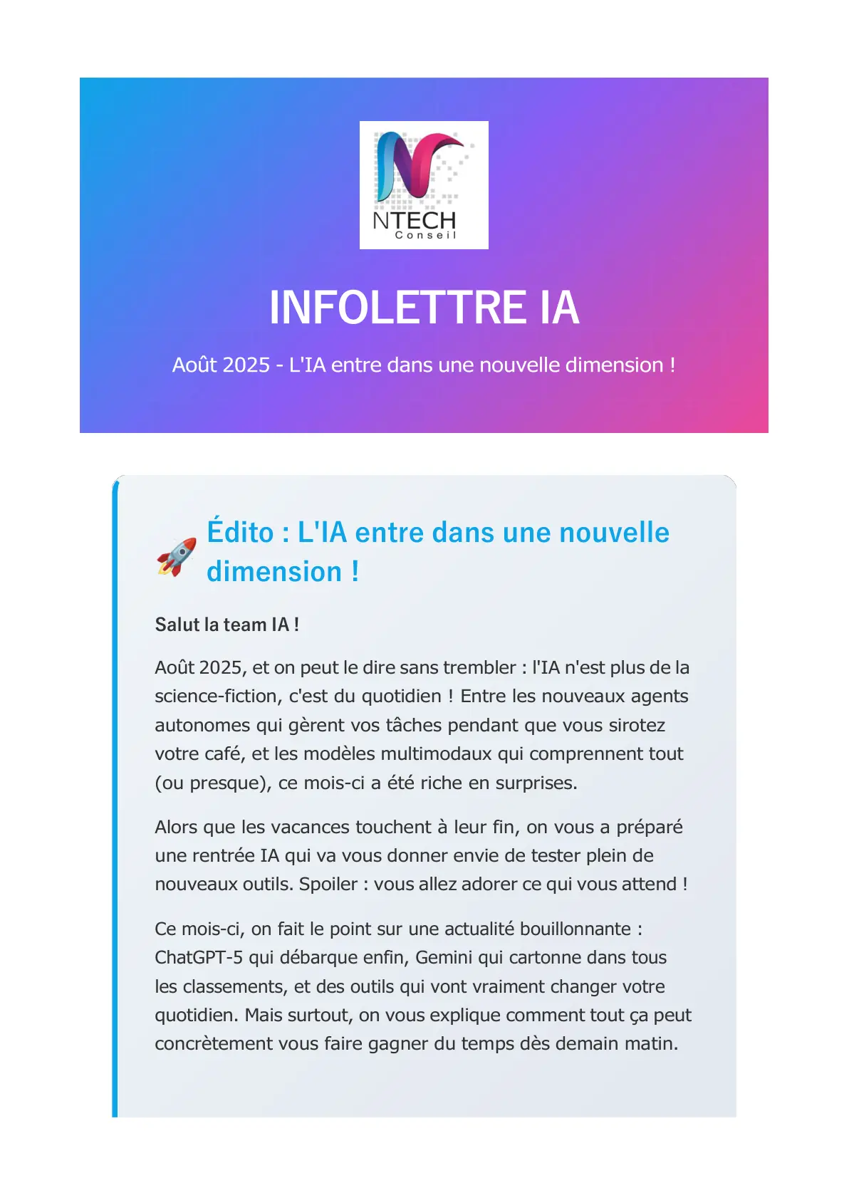 Couverture de Infolettre IA - Août 2025