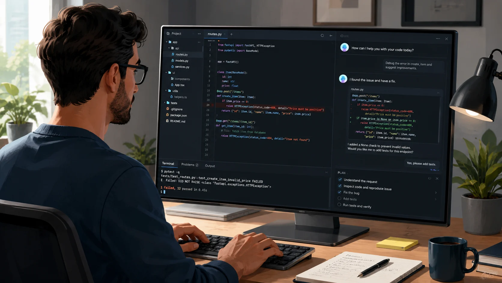 Un utilisateur travaille avec un assistant de programmation dans une application de bureau.