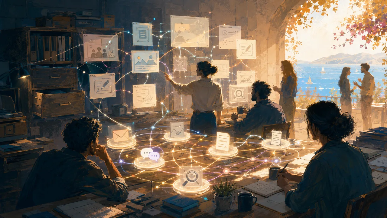Carte mentale où des usages IA invisibles deviennent visibles sur un tableau collectif