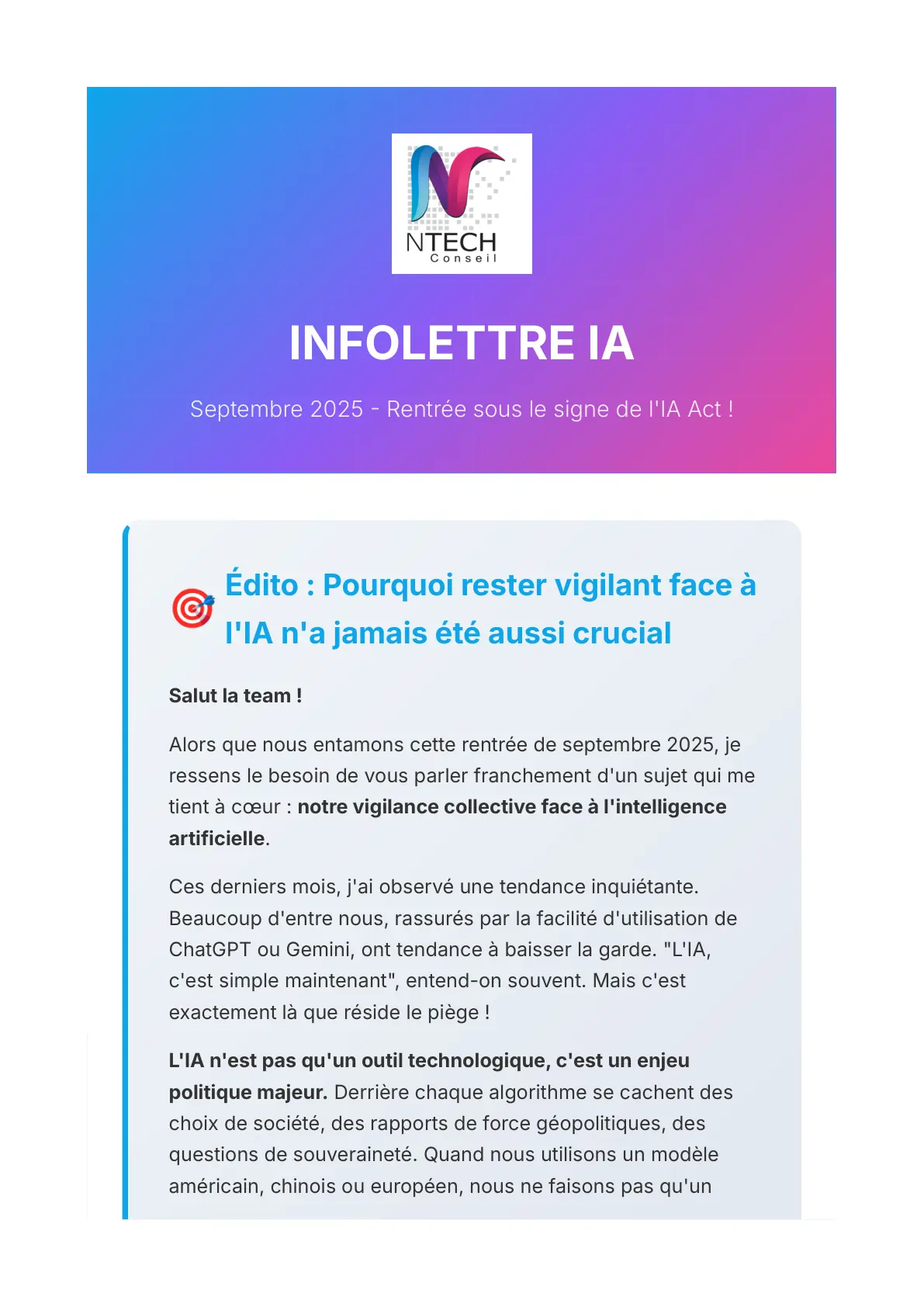 Couverture de Infolettre IA - Septembre 2025